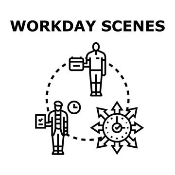 Workday scenes representing task management and time planning Stock Illustration