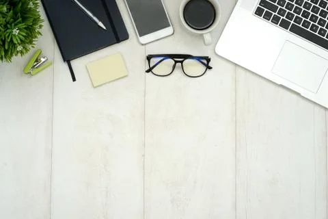 Workdesk_whitewooden Stock Photos