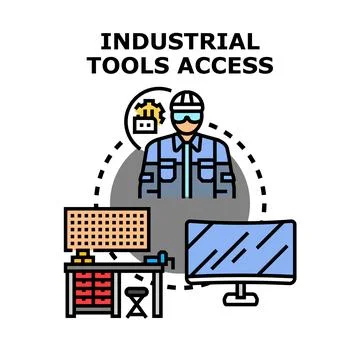 Worker accessing industrial tools and equipment digitally Stock Illustration