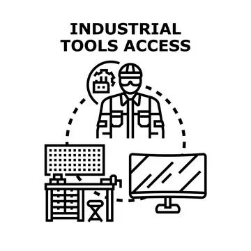 Worker accessing industrial tools and equipment digitally イラスト素材