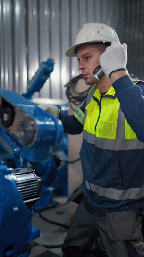 Worker adjusts machine with care and focus Vídeos de archivo 347352619