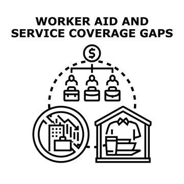 Worker aid and service missing coverage gaps concept Stock Illustration