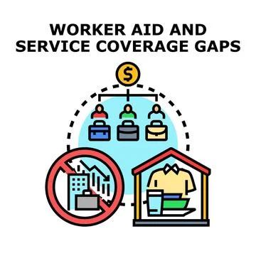 Worker aid and service missing coverage gaps concept Stock Illustration