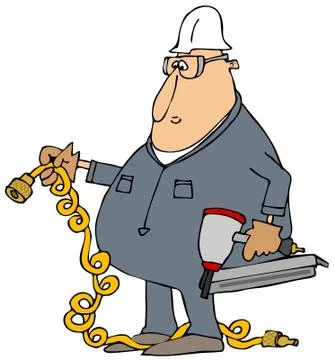 Worker with an air nailer Illustrazione stock