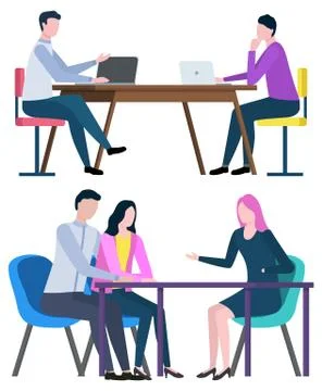 Worker and Client, Discussing Work, Office Vector Illustrazione stock