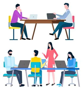 Worker and Client, Discussing Work, Office Vector Illustrazione stock