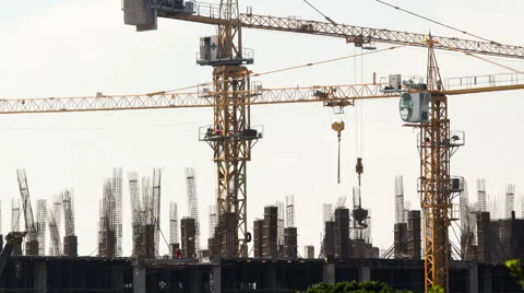 Worker and crane set up concrete mold in construction site Stock Footage 45384052