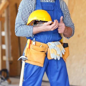 Worker and giving a thumbsup Stock Photos