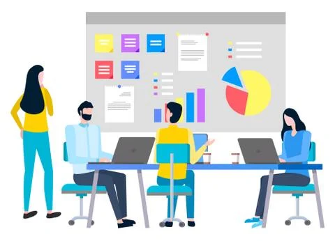 Worker and Laptop, Teamwork Strategy, Work Vector Stock Illustration