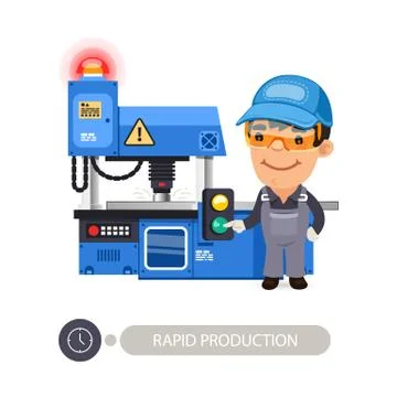 Worker and Milling Machine Stock Illustration