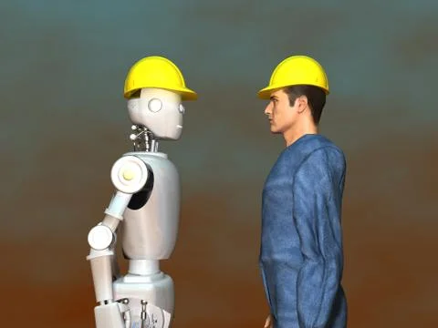 Worker and a robot イラスト素材