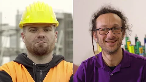 Worker and Typographer in Split Screen Video stock 257757188