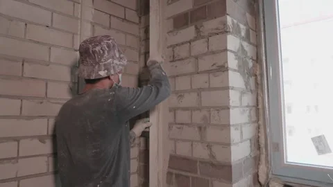 Worker apply plaster on the wall 10.06.2020 Stock Footage 132492227
