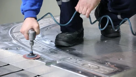 Worker applying spiral process to metal working hand stoning 스톡 동영상 105483808
