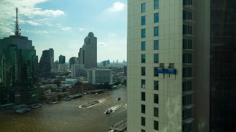 Worker are working outside the tall building in the capital. Video stock 129310557