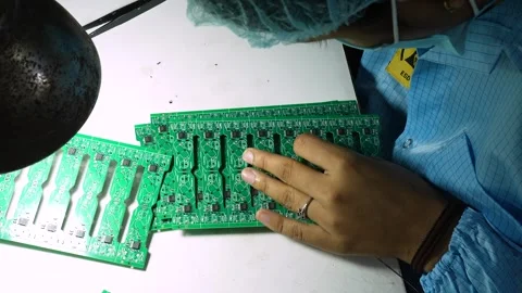 Worker Assembling Electronic Circuit Board in Noida Factory Stock Footage 344739660