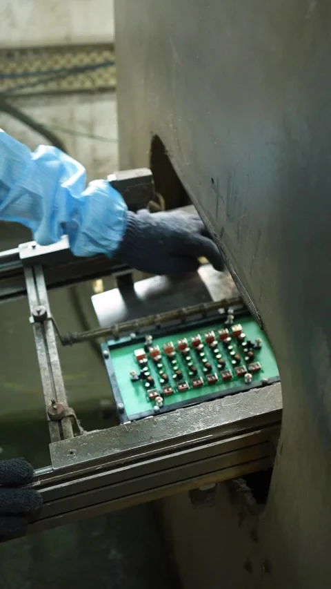 Worker Assembling Electronic Circuit Board in Noida Factory Stock Footage 345809226
