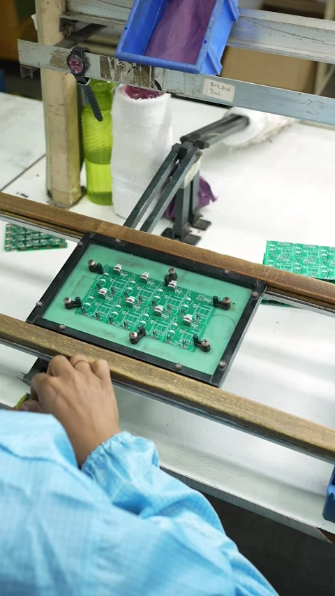 Worker Assembling Electronic Circuit Boards in Noida Plant Stock Footage 345809206