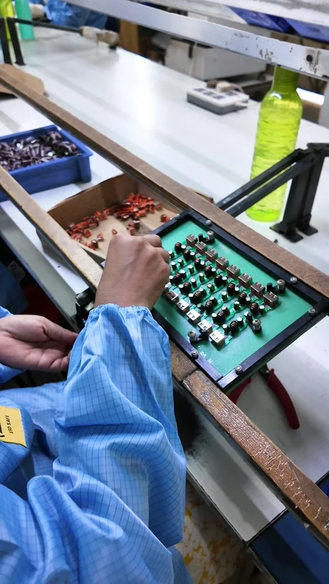 Worker Assembling Electronic Components on Production Line in Noida Stock Footage 344740012