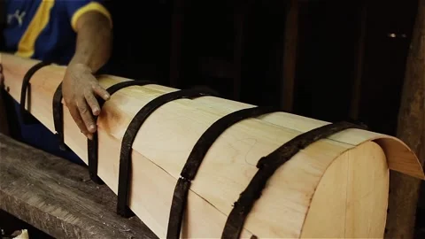 Worker assembling a Traditional Paraguayan Harp, in Asuncion, Paraguay. Stock Footage 96017992