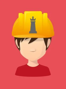 Worker avatar with a  queen   chess figure Stock Illustration