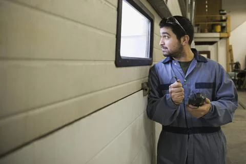 Worker with bar code reader in warehouse Stock Photos