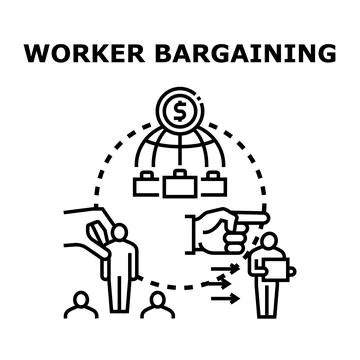 Worker bargaining for fair compensation and employment agreement Stock Illustration
