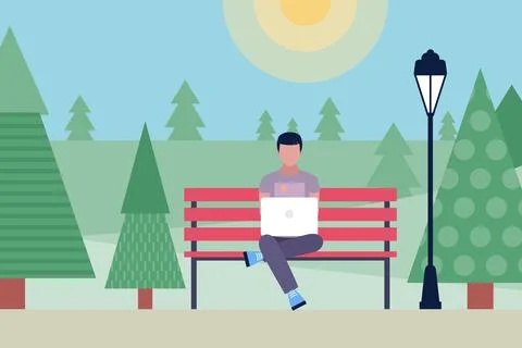 Worker on a bench in the park Stock-Illustration