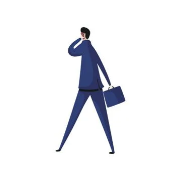 Worker in blue suit talking on phone back view. Stock Illustration