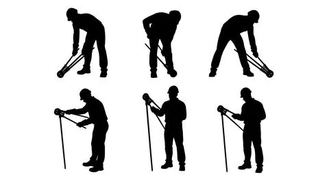 Worker with Bolt Cutter Silhouette Set Stock Illustration