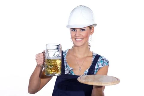 Worker at the break with beer Stock Photos