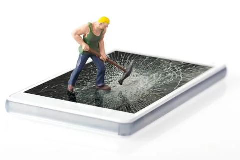 Worker breaking smart phone Stock Photos
