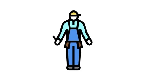 Worker builder color icon animation Stock Footage 224939344