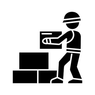 Worker builder taking bricks icon, vector illustration, black sign on isolated Illustrazione stock