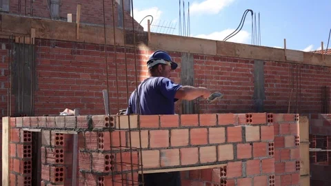 Worker building masonry house Stock Footage 70094517