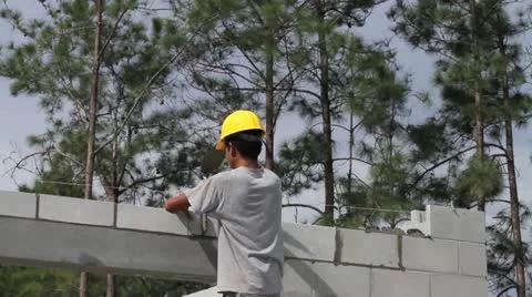 Worker Building Masonry Wall Video stock 21110456