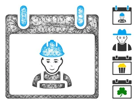 Worker Calendar Day Web Vector Mesh Illustration Illustrazione stock