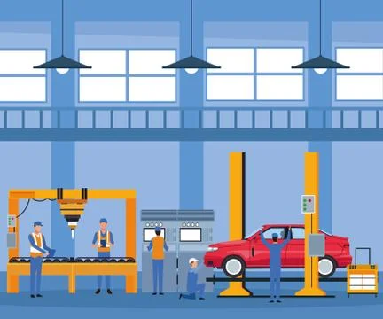 Worker on car factory イラスト素材