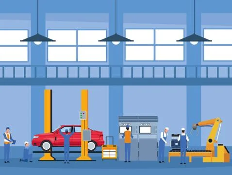 Worker on car factory イラスト素材