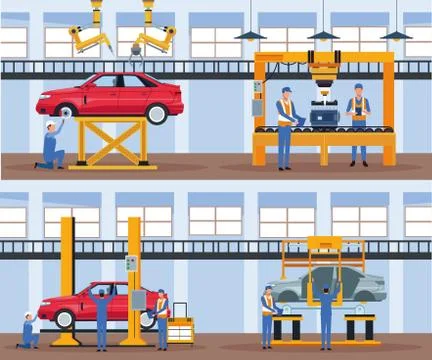 Worker on car factory Stock Illustration