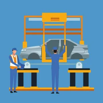 Worker on car factory Stock Illustration