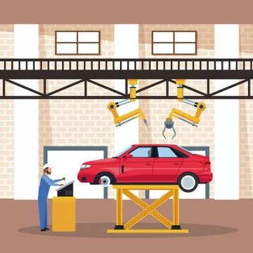 Worker on car factory イラスト素材