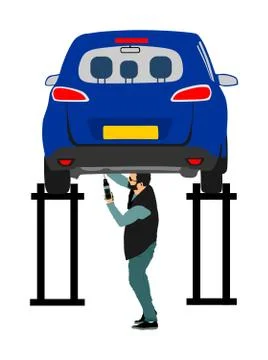 Worker in car service checking vehicle vector イラスト素材