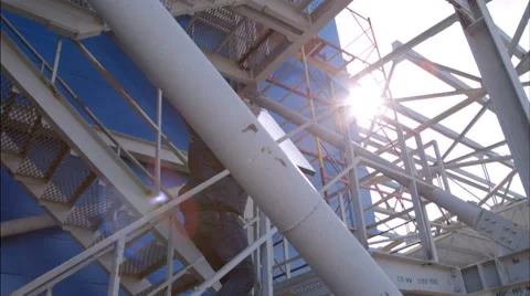 Worker carries a huge glass up the stairs - Hard men's work Stock Footage 40541053