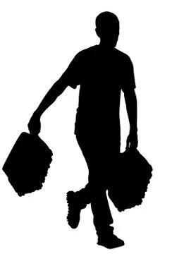 Worker carrying boxes, vector silhouette illustration Stock Illustration