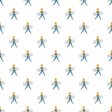 Worker carrying ladder repeating seamless pattern design Stock Illustration