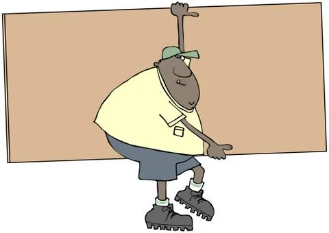 Worker carrying a large board Stock Illustration