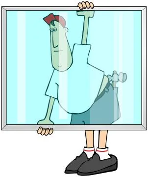 Worker carrying a large glass window Stock Illustration