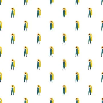 Worker carrying rolled carpet seamless pattern background Illustrazione stock