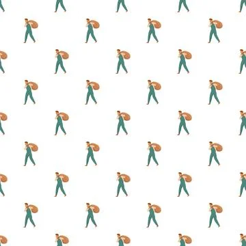 Worker carrying sack seamless repeating pattern Stock Illustration